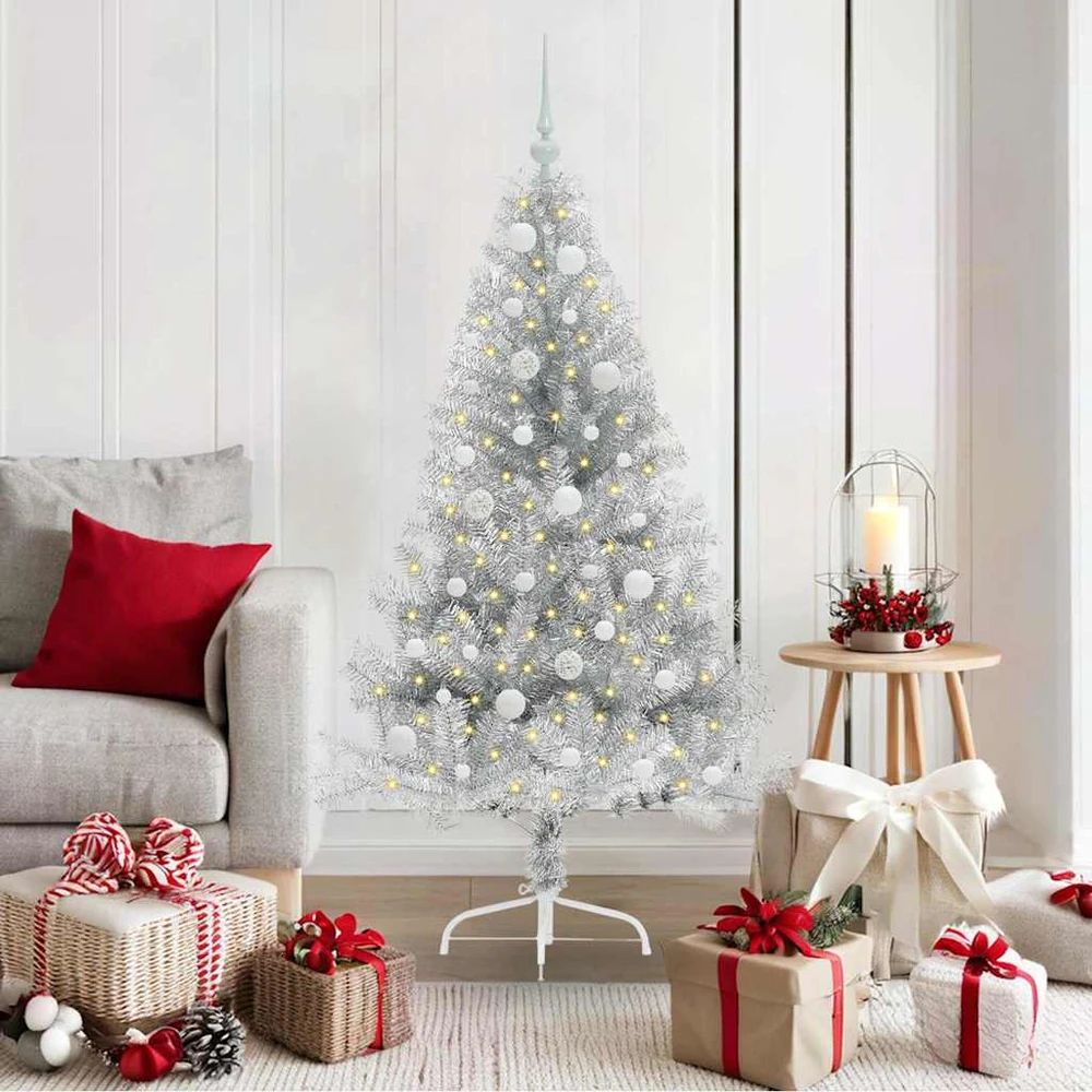 Dirbtinis prieššventinis eglutė su šviesomis Sidabro 150 cm PET