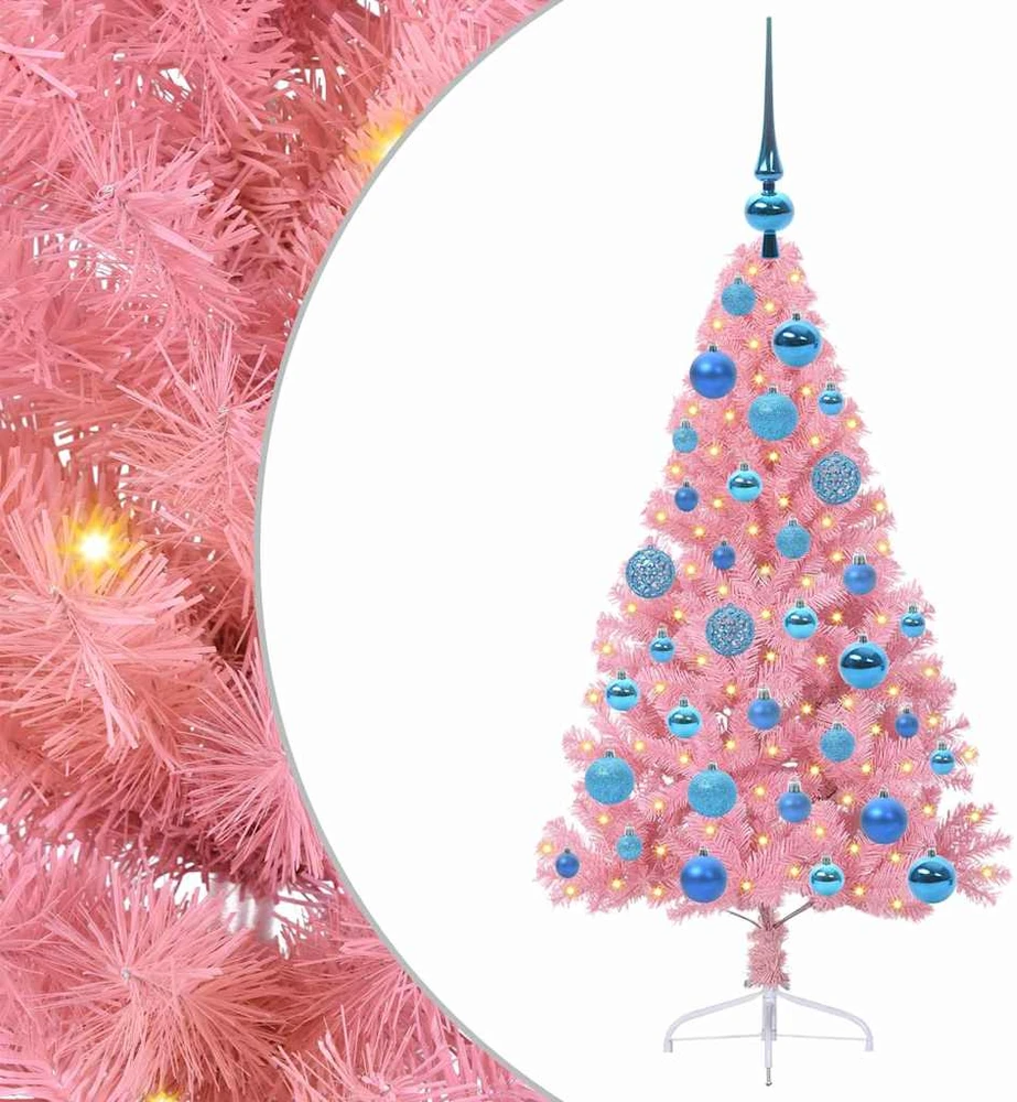 Dirbtinis prieššventinis eglutė su šviesomis Rožinė 120 cm PVC