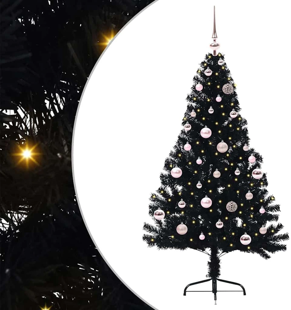 Dirbtinis prieššventinis eglutė su šviesomis Juoda 150 cm PVC