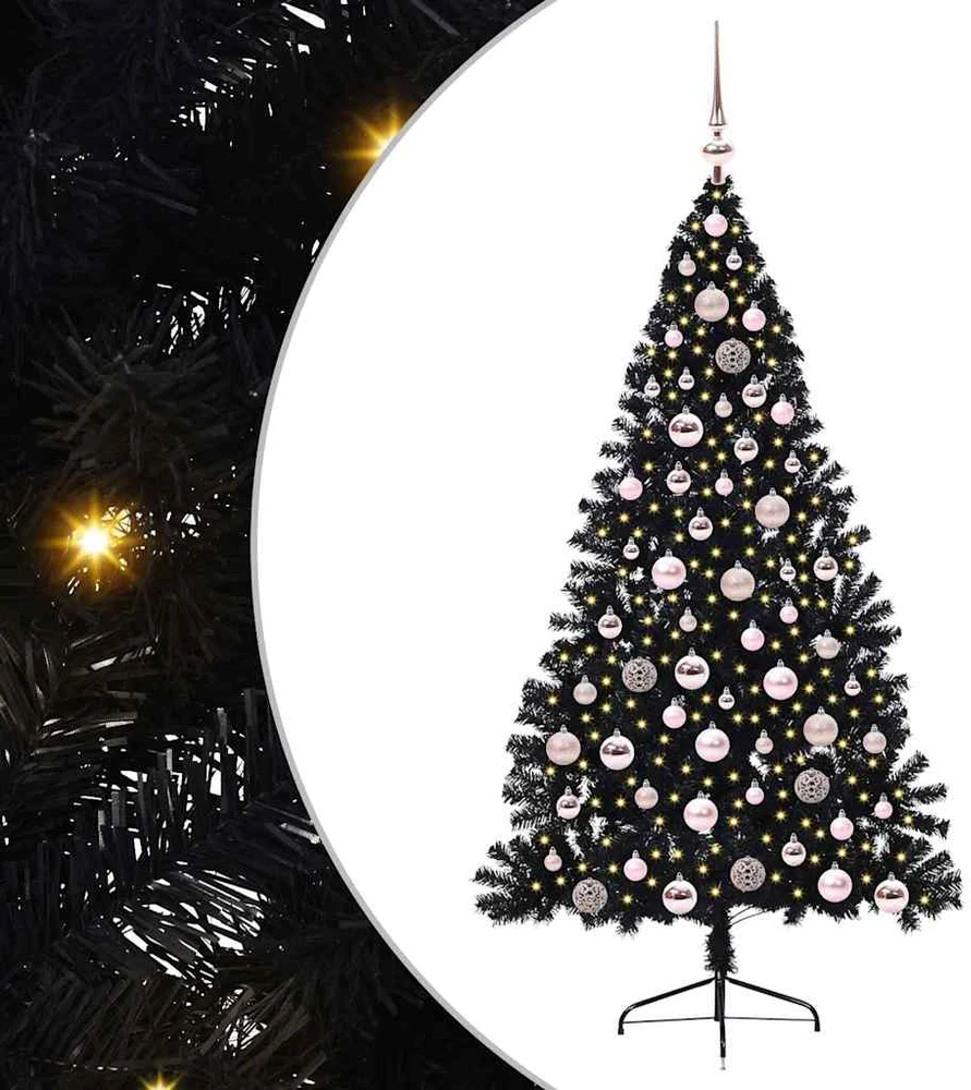 Dirbtinis prieššventinis eglutė su šviesomis Juoda 180 cm PVC