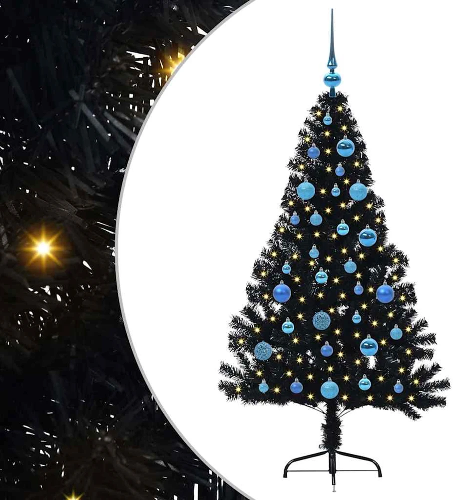 Dirbtinis prieššventinis eglutė su šviesomis Juoda 150 cm PVC