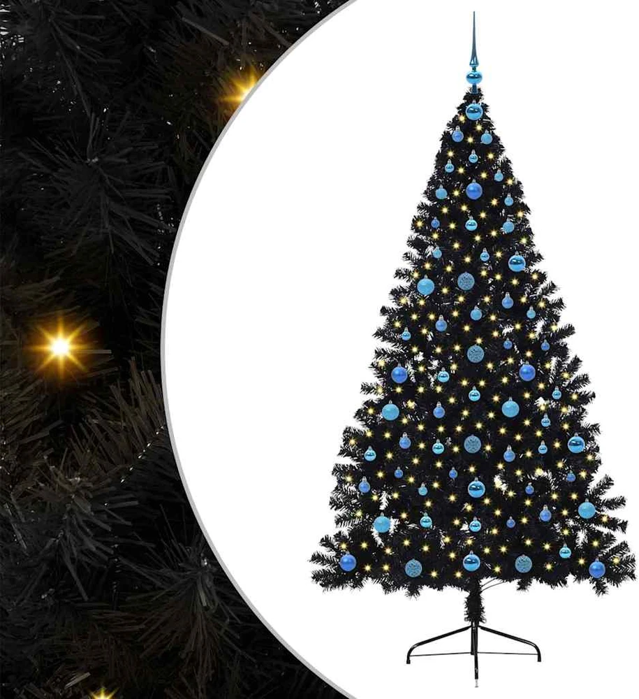 Dirbtinis prieššventinis eglutė su šviesomis Juoda 210 cm PVC