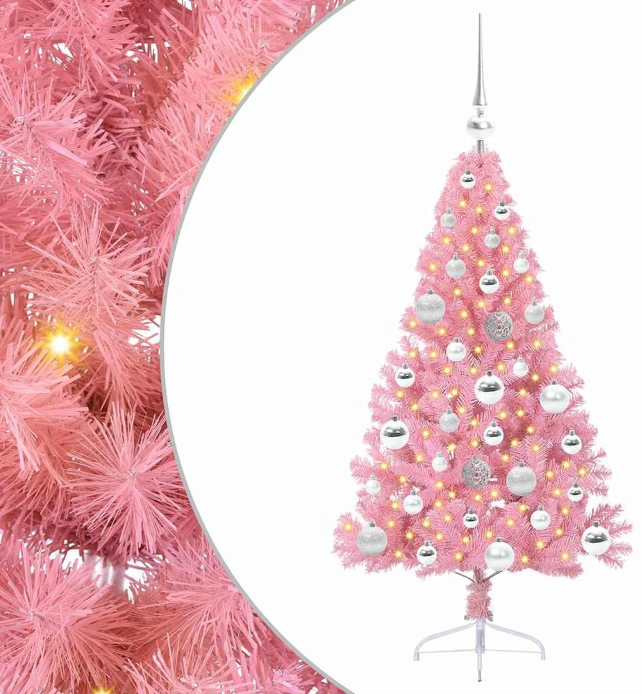 Dirbtinis prieššventinis eglutė su šviesomis Rožinė 120 cm PVC