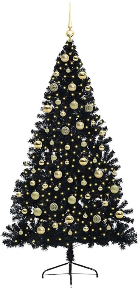 Dirbtinis prieššventinis eglutė su šviesomis Juoda 180 cm PVC