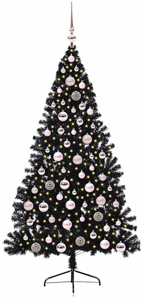 Dirbtinis prieššventinis eglutė su šviesomis Juoda 180 cm PVC