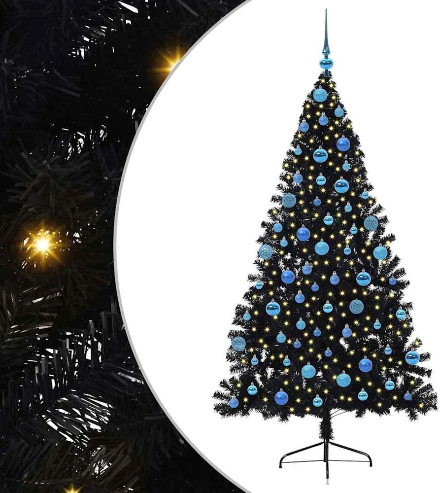Dirbtinis prieššventinis eglutė su šviesomis Juoda 180 cm PVC