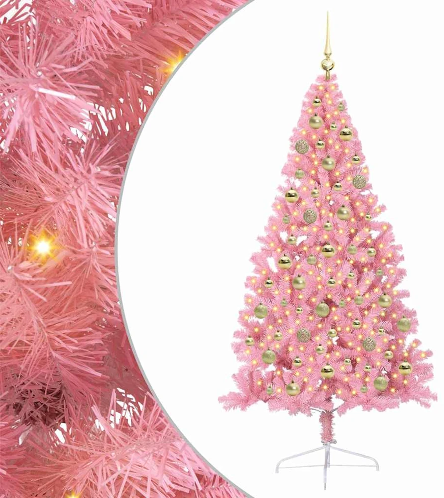 Dirbtinis prieššventinis eglutė su šviesomis Rožinė 210 cm PVC