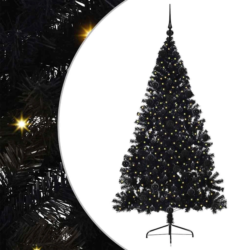 Dirbtinis prieššventinis eglutė su šviesomis Juoda 210 cm PVC