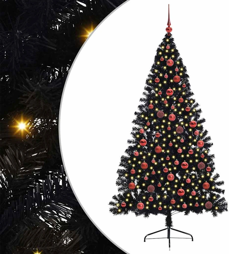 Dirbtinis prieššventinis eglutė su šviesomis Juoda 180 cm PVC