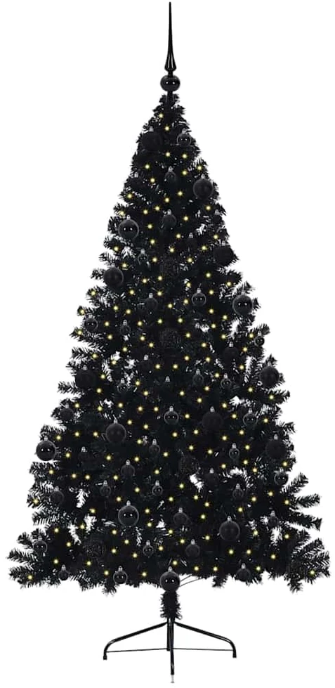 Dirbtinis prieššventinis eglutė su šviesomis Juoda 210 cm PVC