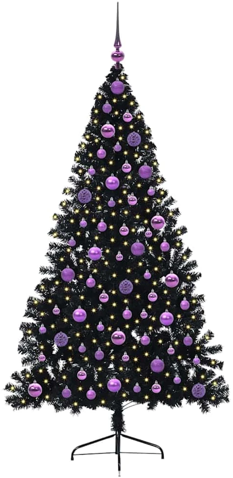 Dirbtinis prieššventinis eglutė su šviesomis Juoda 180 cm PVC