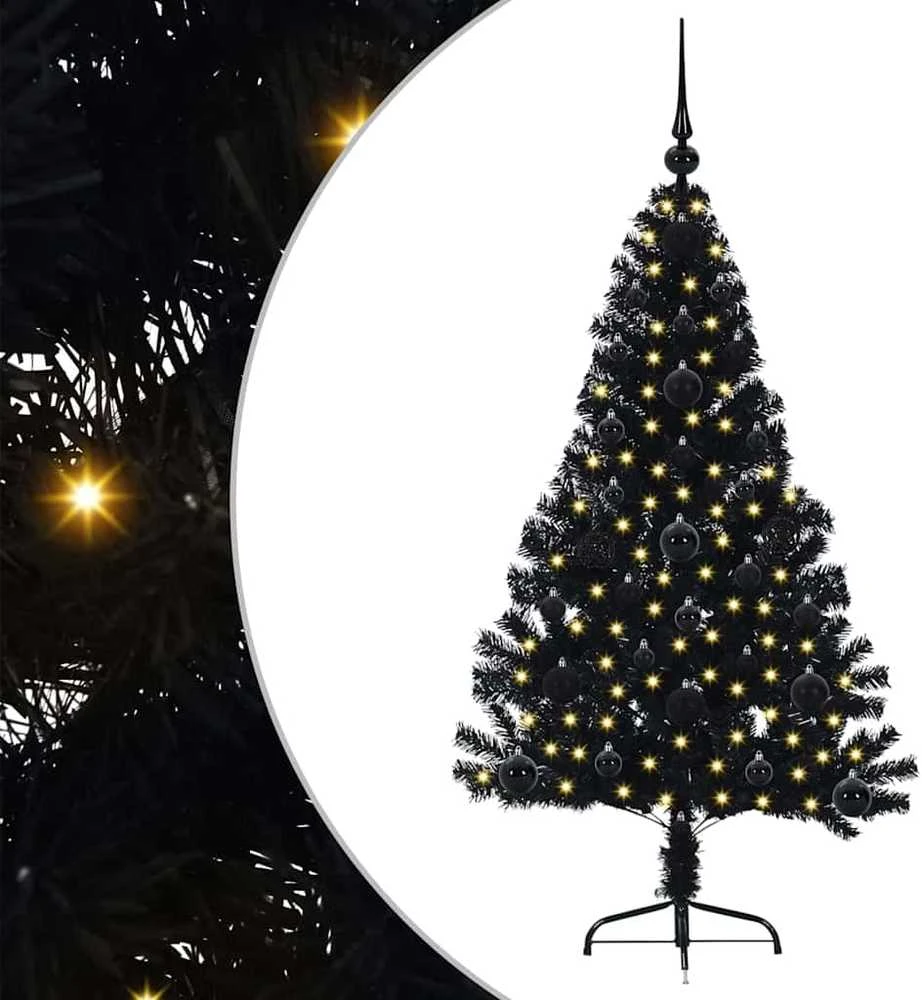 Dirbtinis prieššventinis eglutė su šviesomis Juoda 120 cm PVC