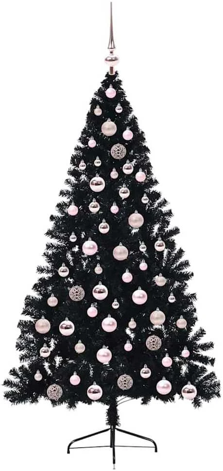 Dirbtinis prieššventinis eglutė su šviesomis Juoda 180 cm PVC