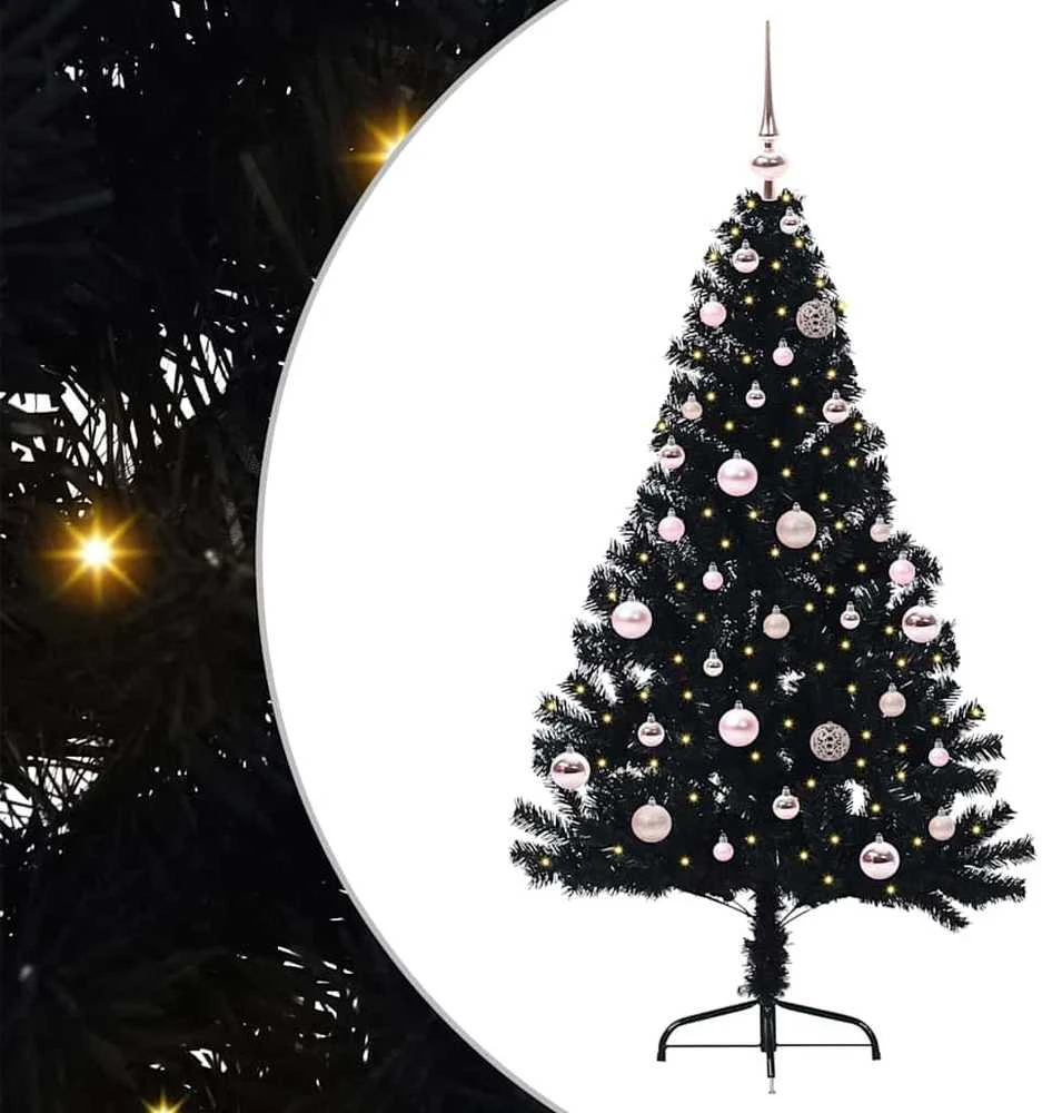 Dirbtinis prieššventinis eglutė su šviesomis Juoda 150 cm PVC