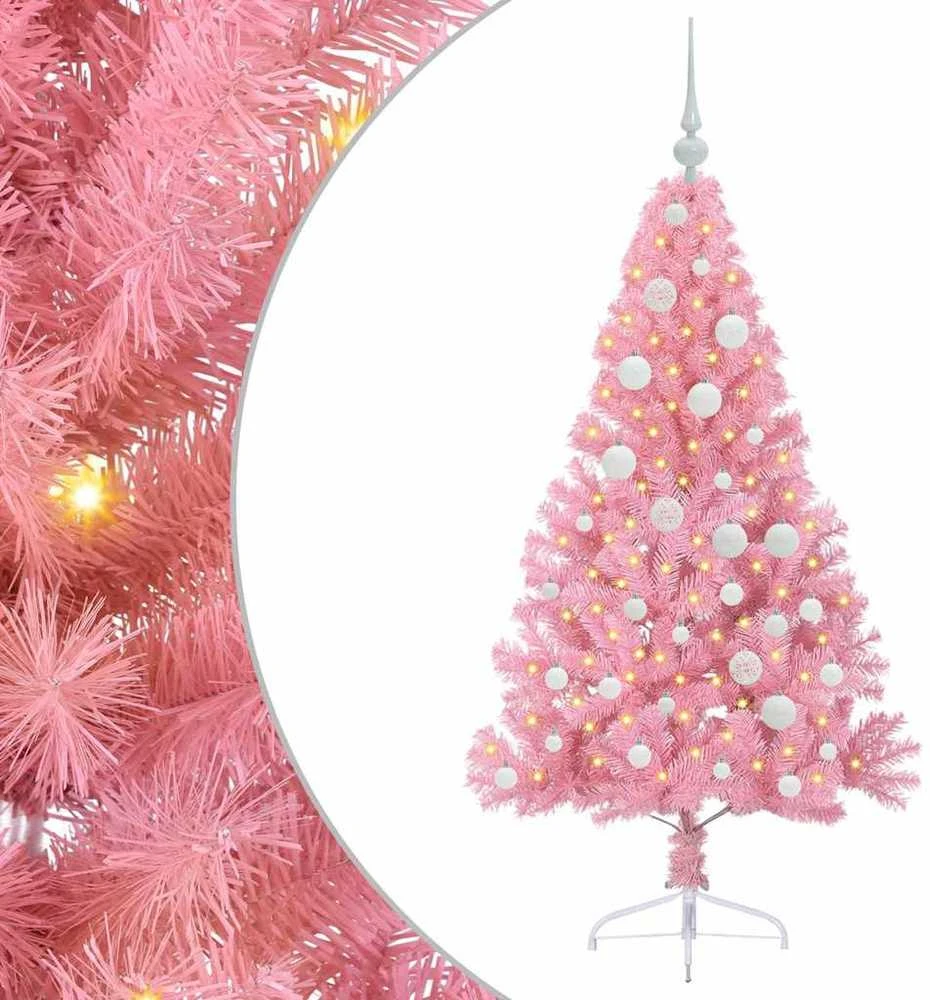 Dirbtinis prieššventinis eglutė su šviesomis Rožinė 120 cm PVC