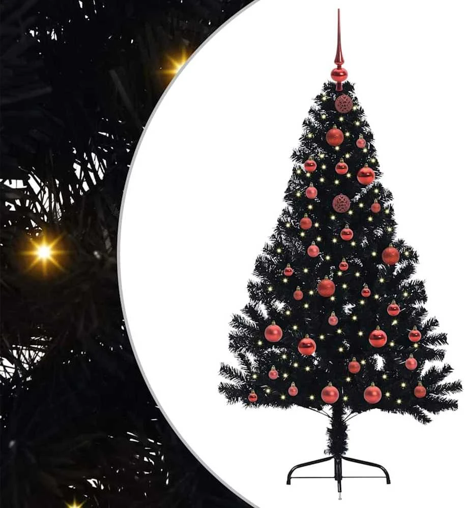 Dirbtinis prieššventinis eglutė su šviesomis Juoda 150 cm PVC