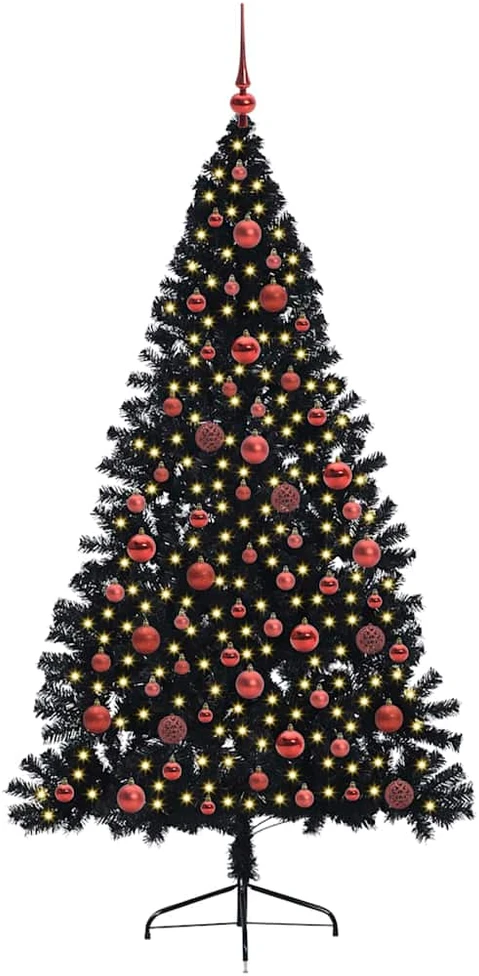 Dirbtinis prieššventinis eglutė su šviesomis Juoda 180 cm PVC