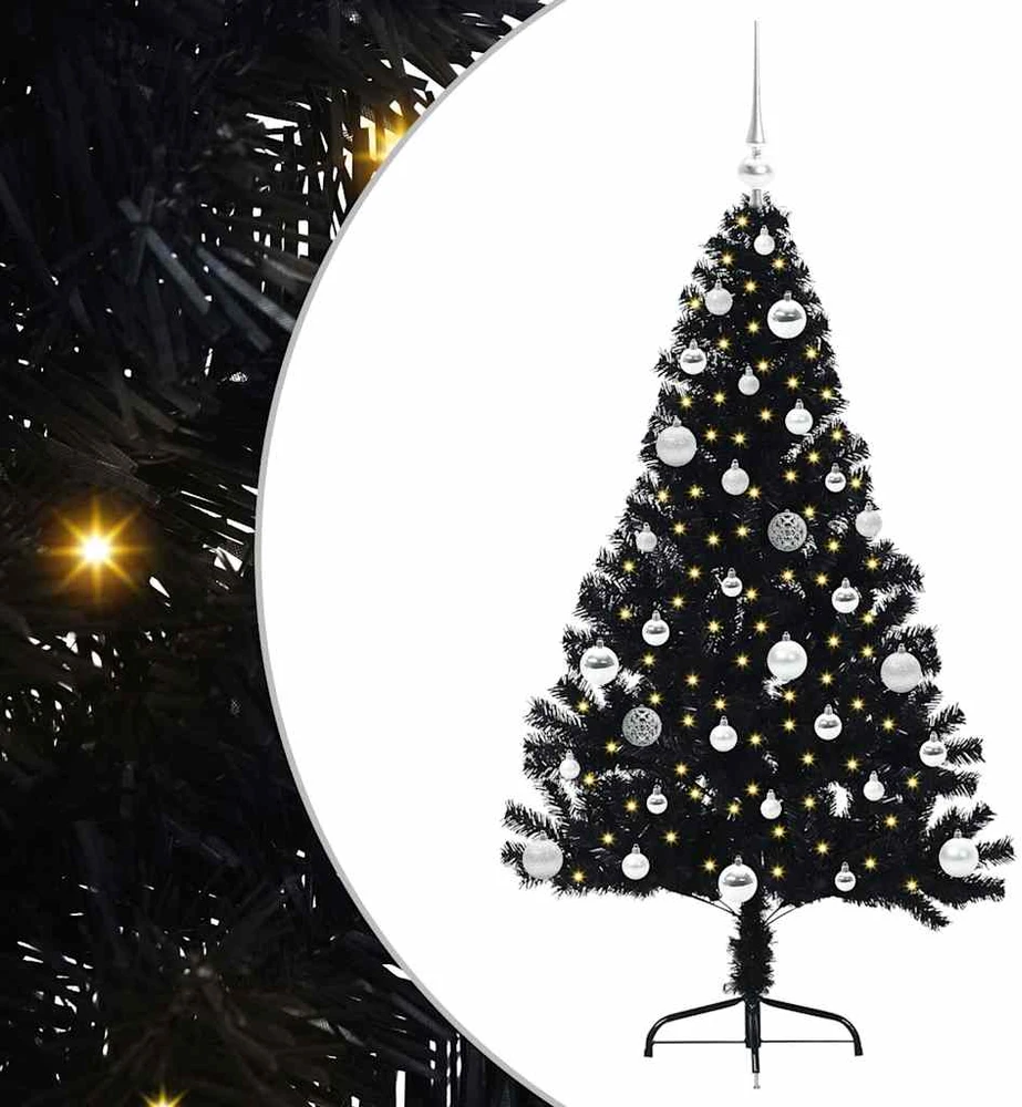 Dirbtinis prieššventinis eglutė su šviesomis Juoda 150 cm PVC