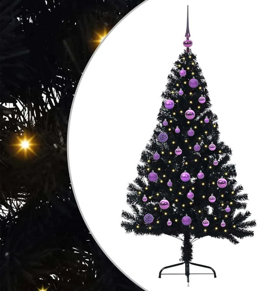 Dirbtinis prieššventinis eglutė su šviesomis Juoda 150 cm PVC