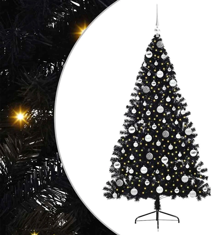 Dirbtinis prieššventinis eglutė su šviesomis Juoda 180 cm PVC