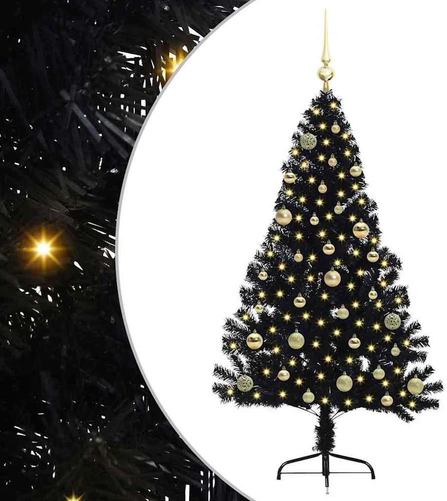 Dirbtinis prieššventinis eglutė su šviesomis Juoda 150 cm PVC