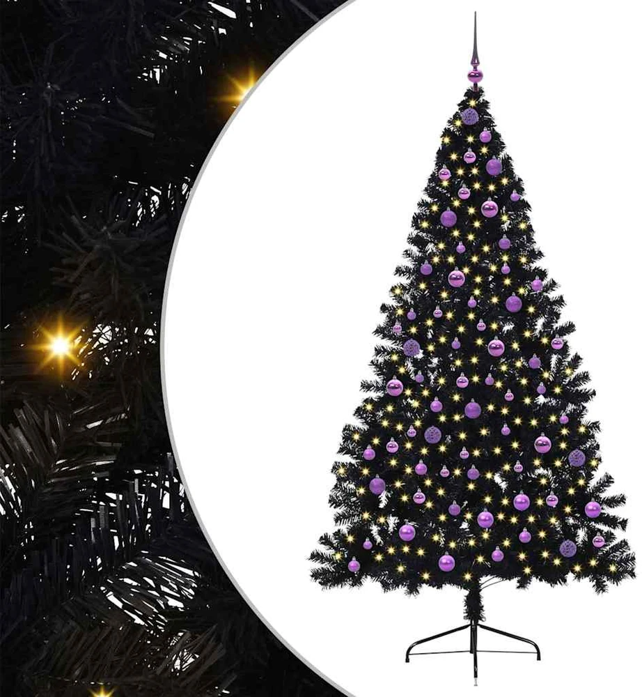 Dirbtinis prieššventinis eglutė su šviesomis Juoda 210 cm PVC