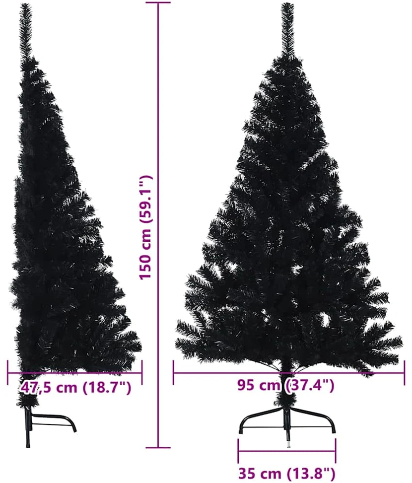 Dirbtinis prieššventinis eglutė su šviesomis Juoda 150 cm PVC