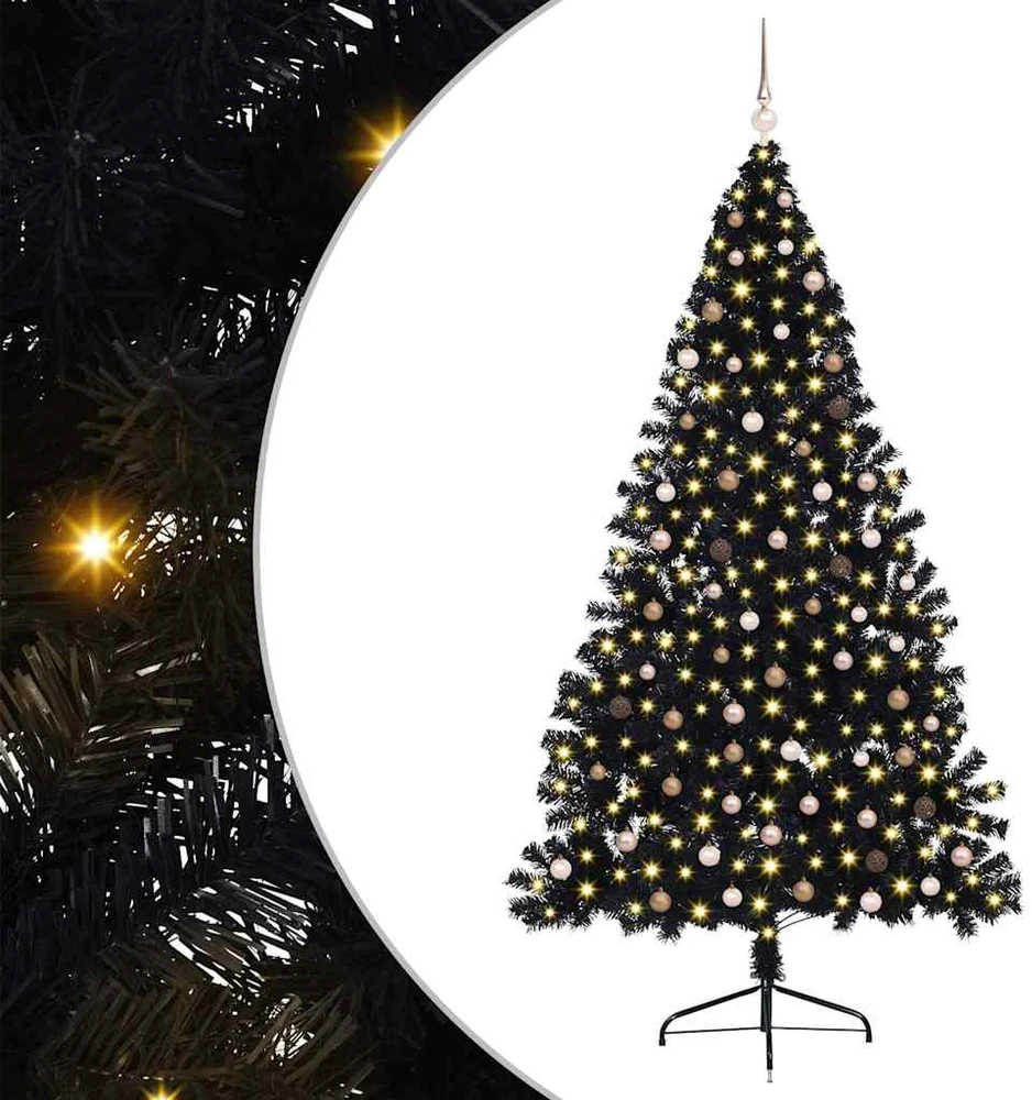 Dirbtinis prieššventinis eglutė su šviesomis Juoda 240 cm PVC