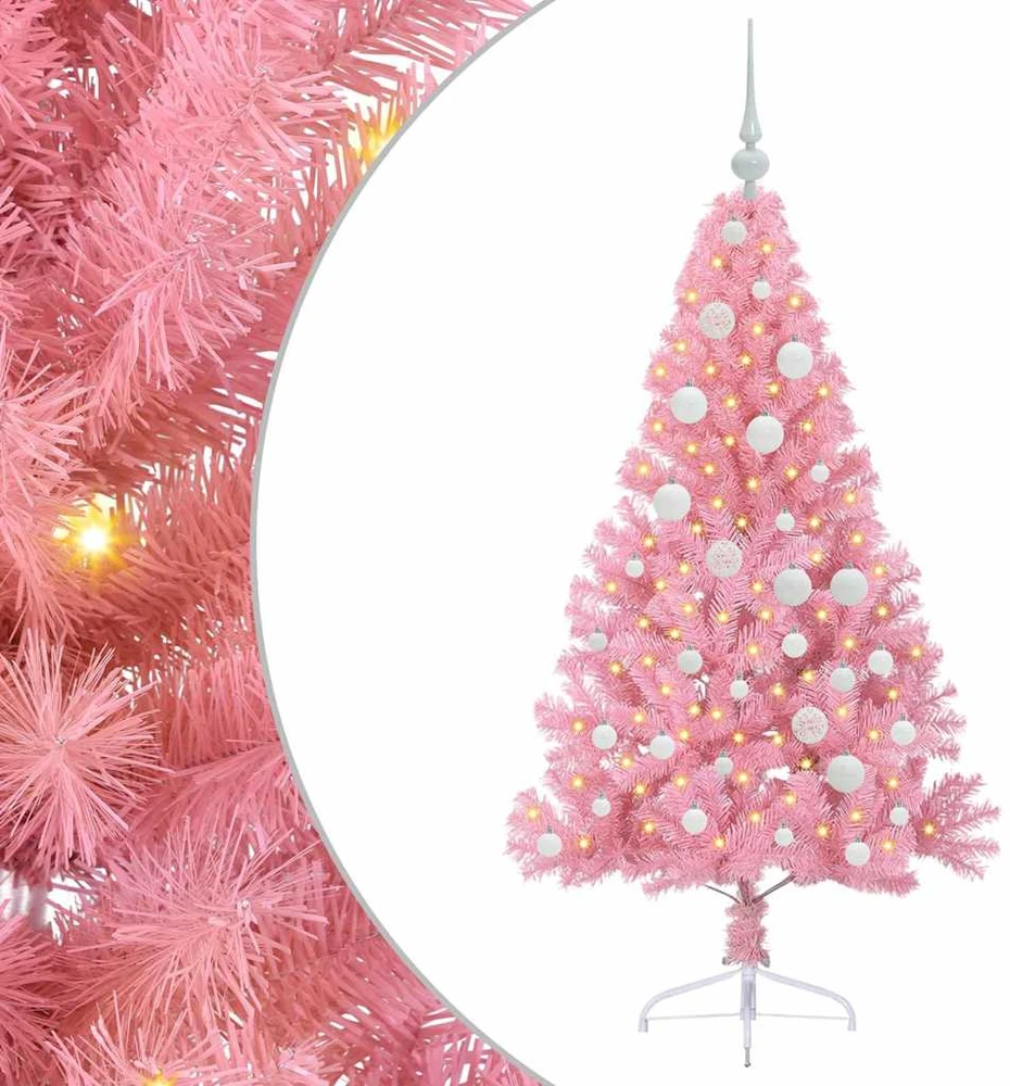 Dirbtinis prieššventinis eglutė su šviesomis Rožinė 120 cm PVC