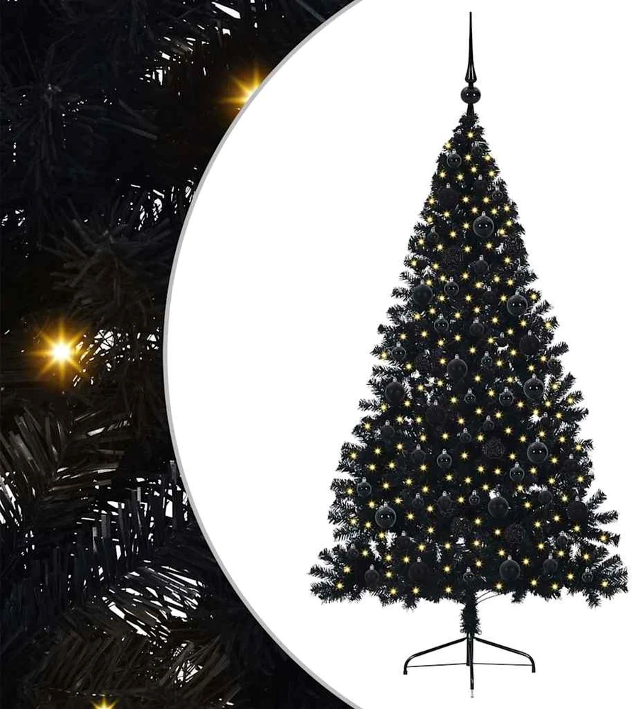 Dirbtinis prieššventinis eglutė su šviesomis Juoda 180 cm PVC