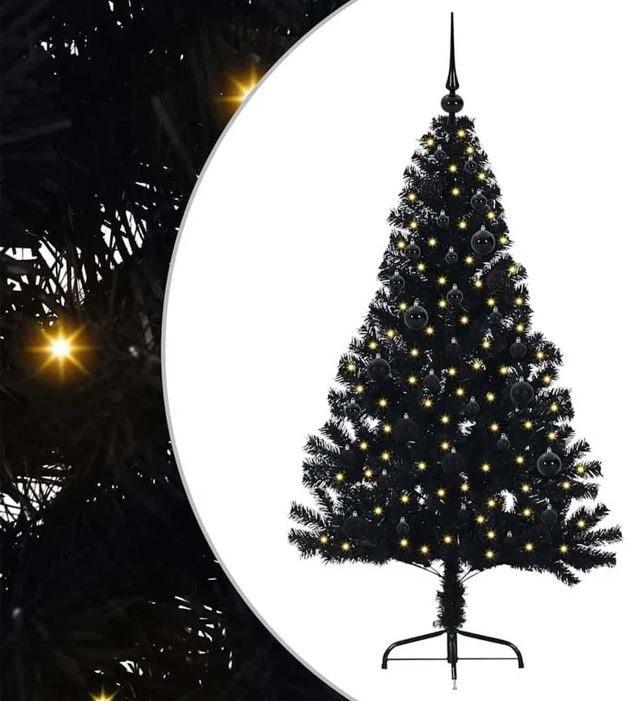 Dirbtinis prieššventinis eglutė su šviesomis Juoda 150 cm PVC