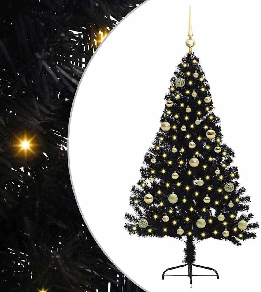 Dirbtinis prieššventinis eglutė su šviesomis Juoda 150 cm PVC