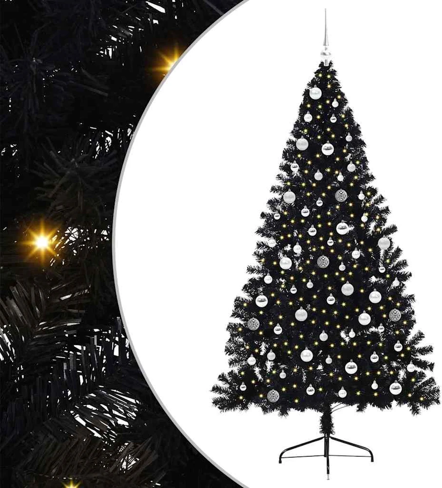 Dirbtinis prieššventinis eglutė su šviesomis Juoda 210 cm PVC