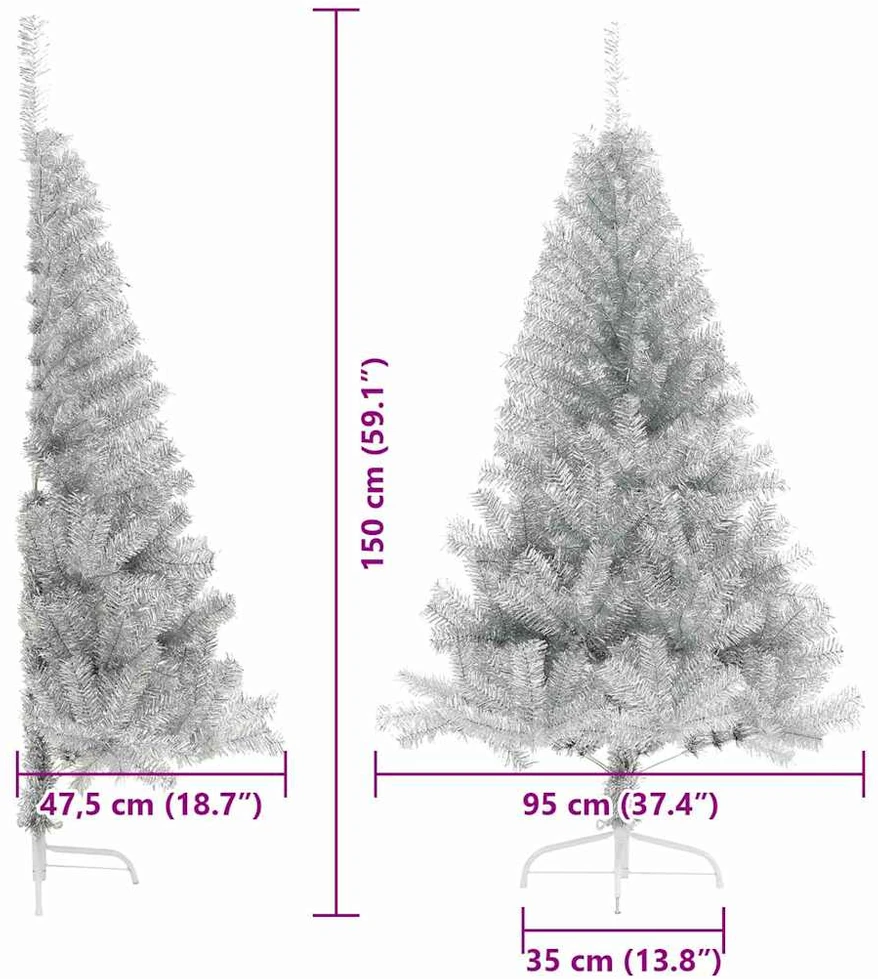 Dirbtinis prieššventinis eglutė su šviesomis Sidabro 150 cm PET