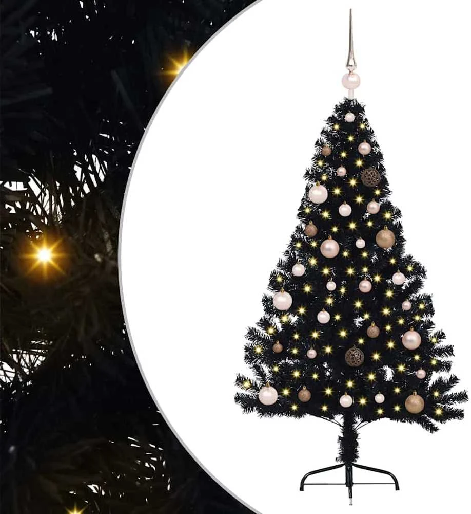 Dirbtinis prieššventinis eglutė su šviesomis Juoda 150 cm PVC