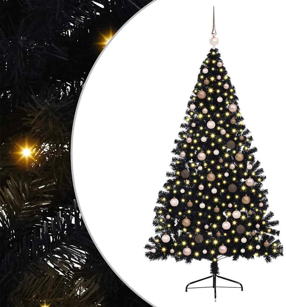 Dirbtinis prieššventinis eglutė su šviesomis Juoda 210 cm PVC