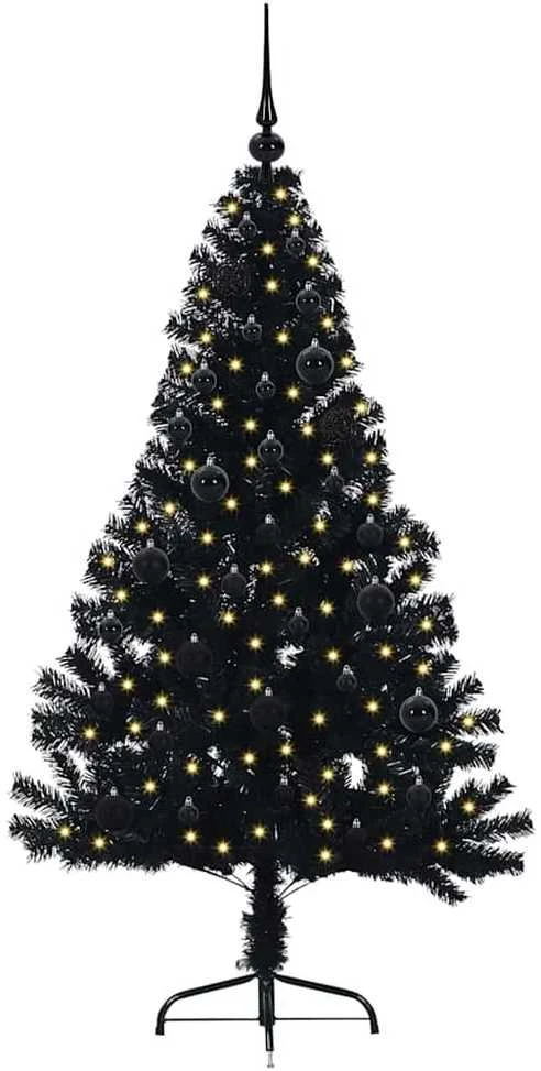 Dirbtinis prieššventinis eglutė su šviesomis Juoda 150 cm PVC