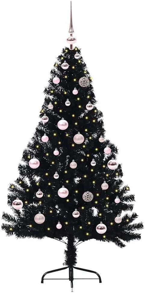 Dirbtinis prieššventinis eglutė su šviesomis Juoda 150 cm PVC