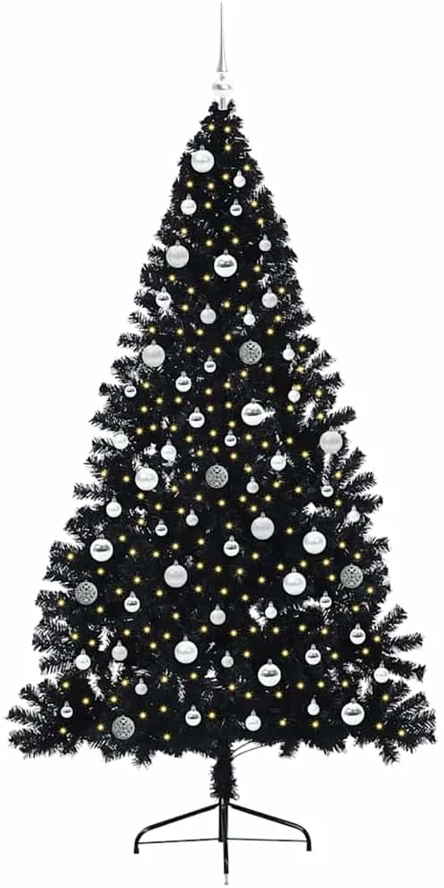 Dirbtinis prieššventinis eglutė su šviesomis Juoda 210 cm PVC