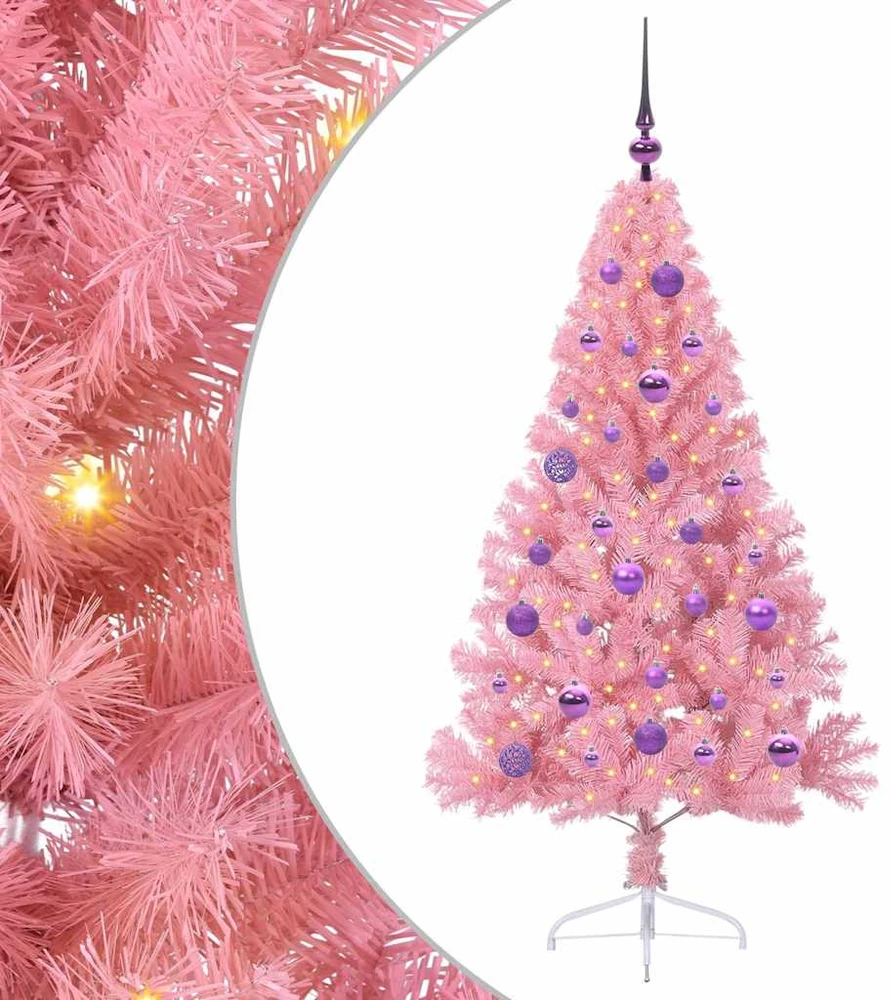 Dirbtinis prieššventinis eglutė su šviesomis Rožinė 150 cm PVC