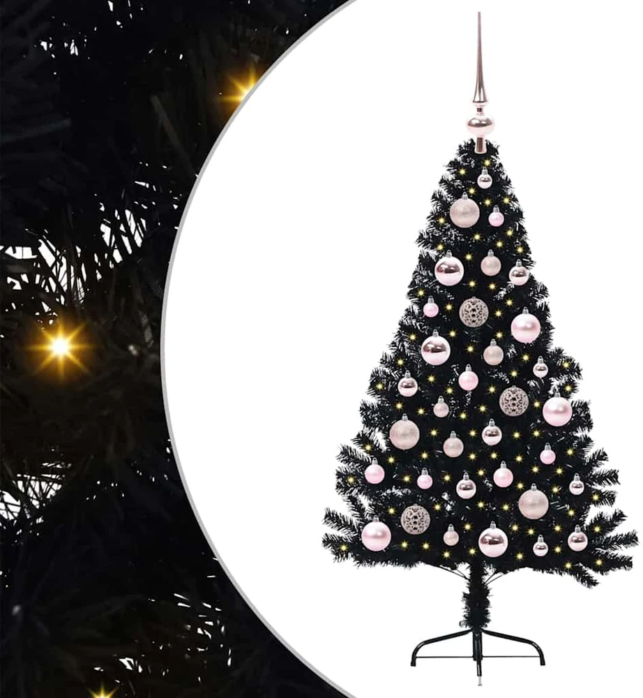 Dirbtinis prieššventinis eglutė su šviesomis Juoda 120 cm PVC