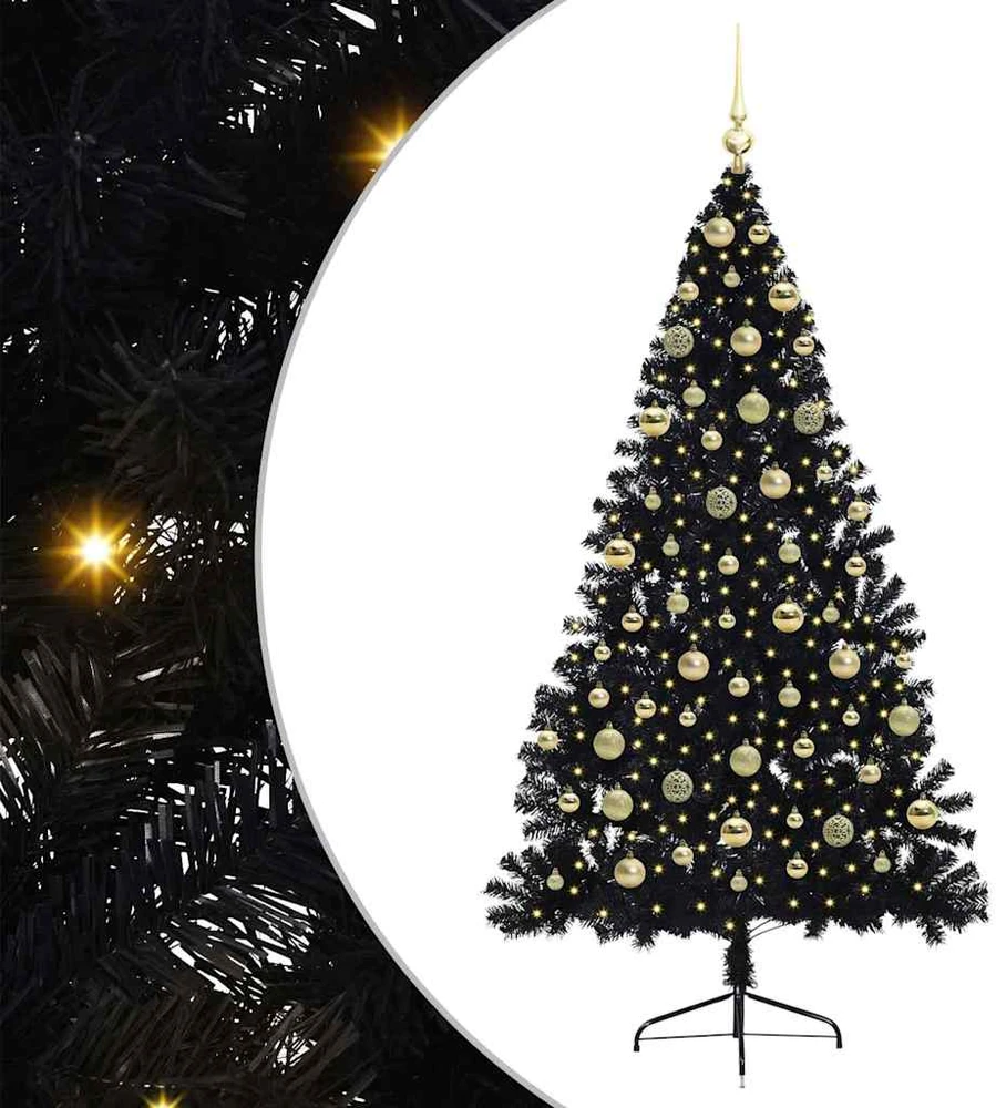 Dirbtinis prieššventinis eglutė su šviesomis Juoda 180 cm PVC