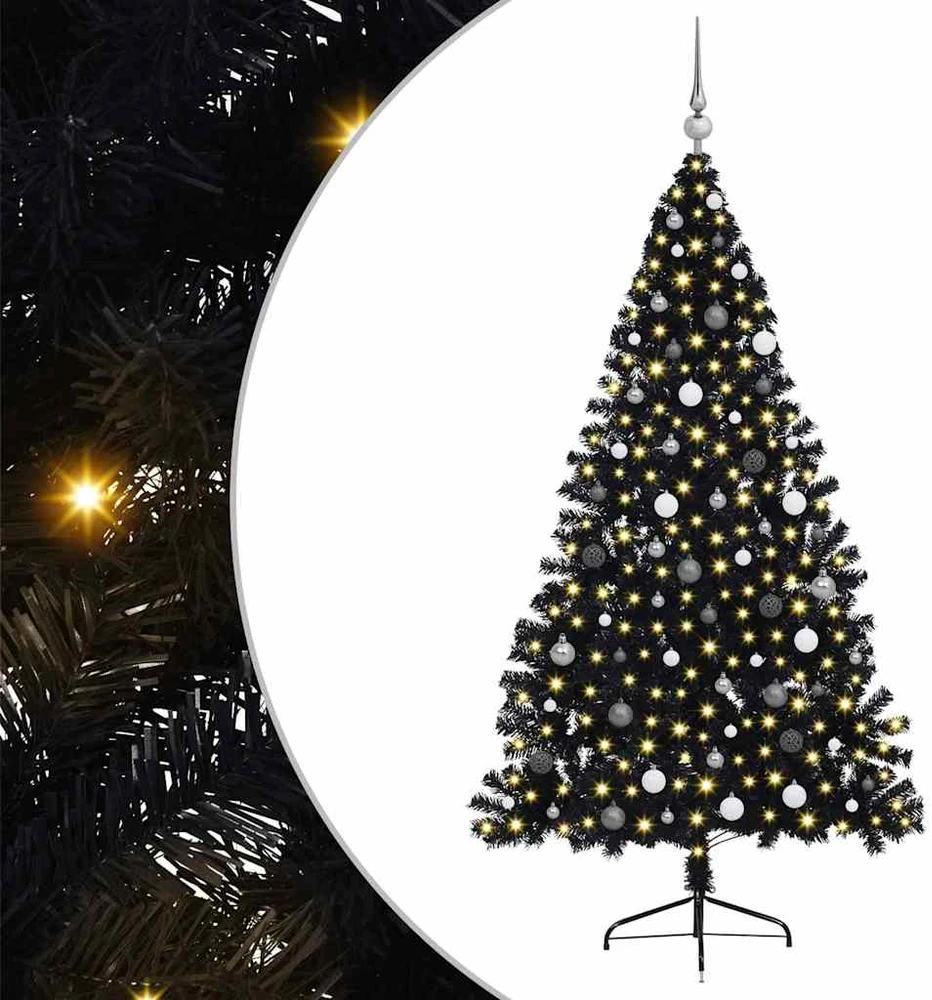 Dirbtinis prieššventinis eglutė su šviesomis Juoda 210 cm PVC