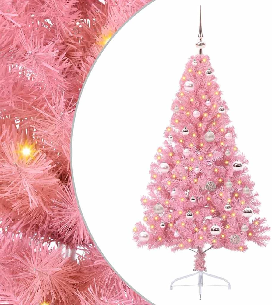 Dirbtinis prieššventinis eglutė su šviesomis Rožinė 150 cm PVC