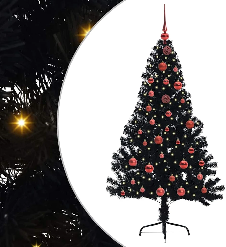 Dirbtinis prieššventinis eglutė su šviesomis Juoda 150 cm PVC