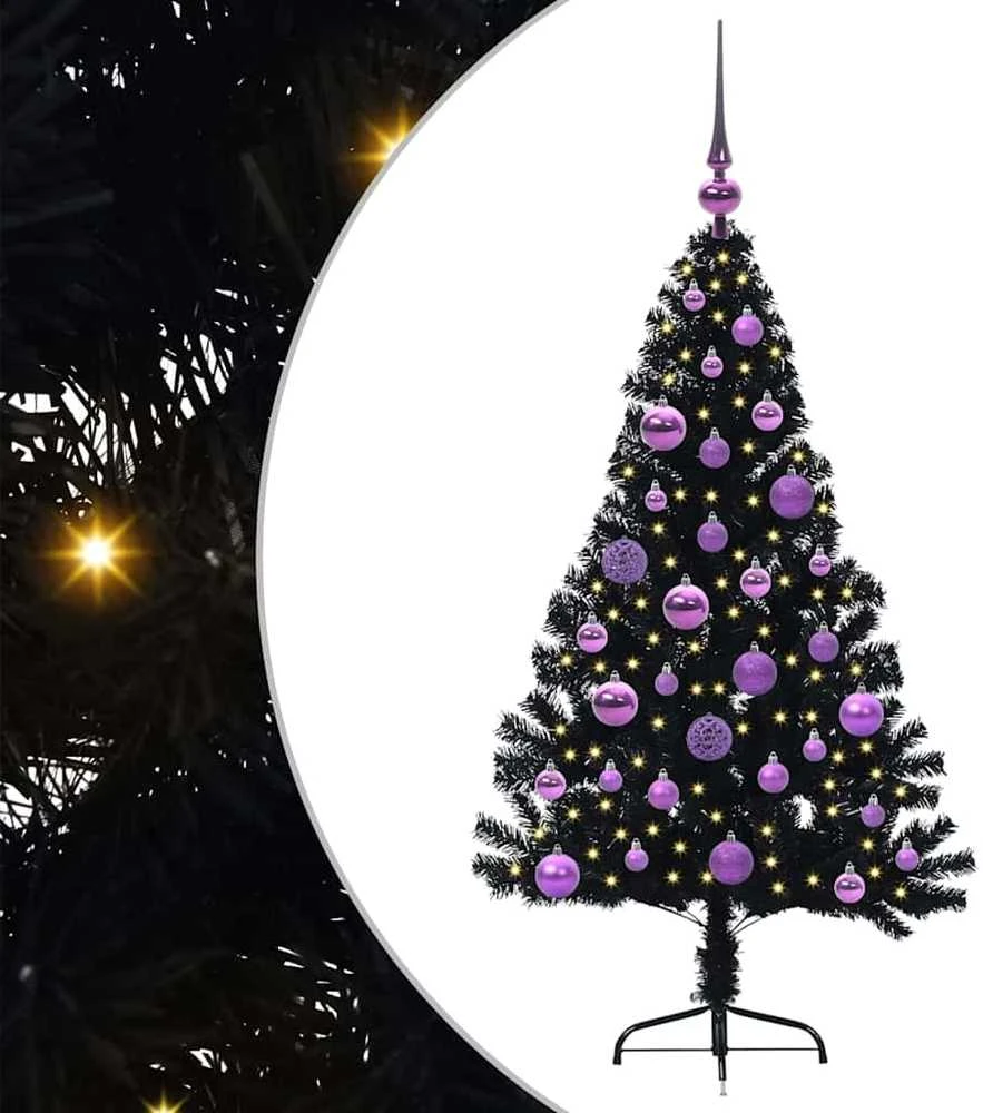 Dirbtinis prieššventinis eglutė su šviesomis Juoda 120 cm PVC
