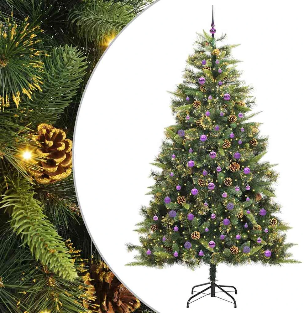 Dirbtinis sulankstomas kalėdų medis su kankorėžiais 240 cm