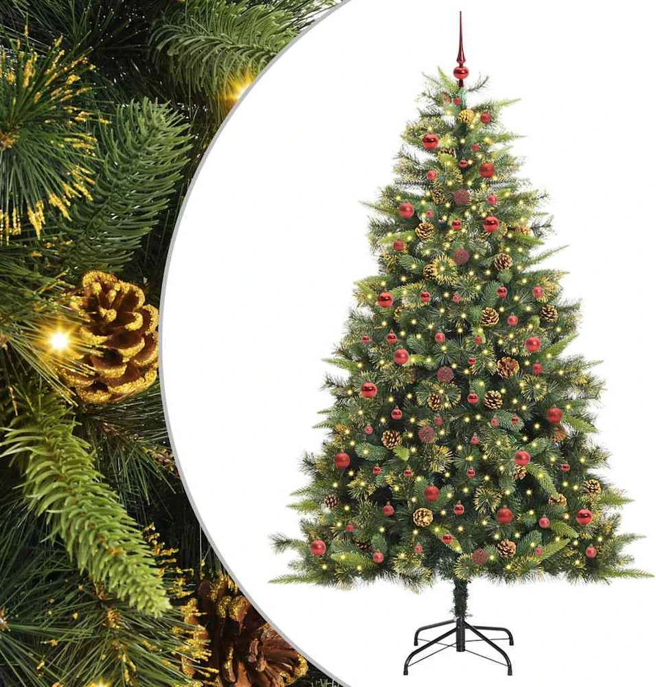Dirbtinis sulankstomas kalėdų medis su kankorėžiais 240 cm