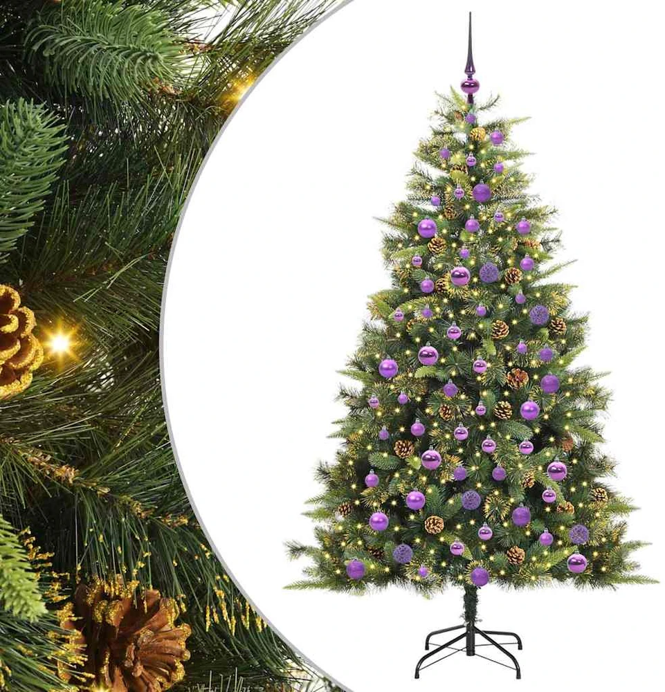 Dirbtinis sulankstomas kalėdų medis su kankorėžiais 300 LED