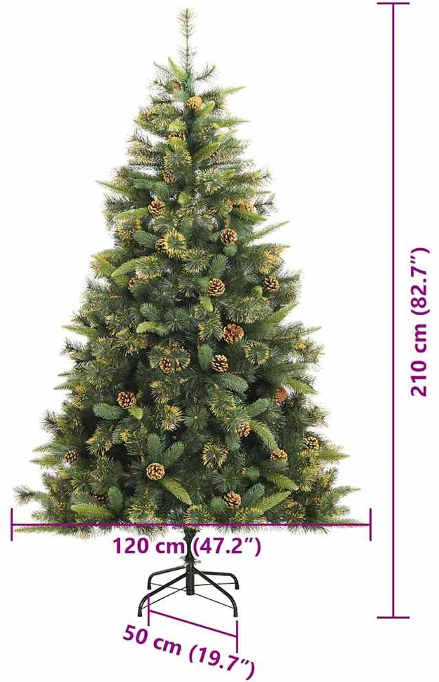 Dirbtinis sulankstomas kalėdų medis su kankorėžiais 210 cm